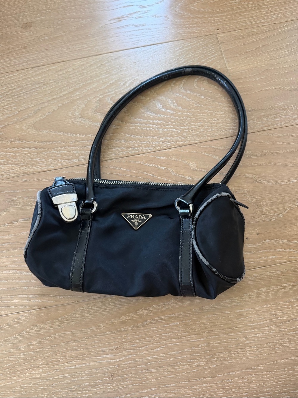 Prada Black Nylon Shoulder Bag with Silver Hardware